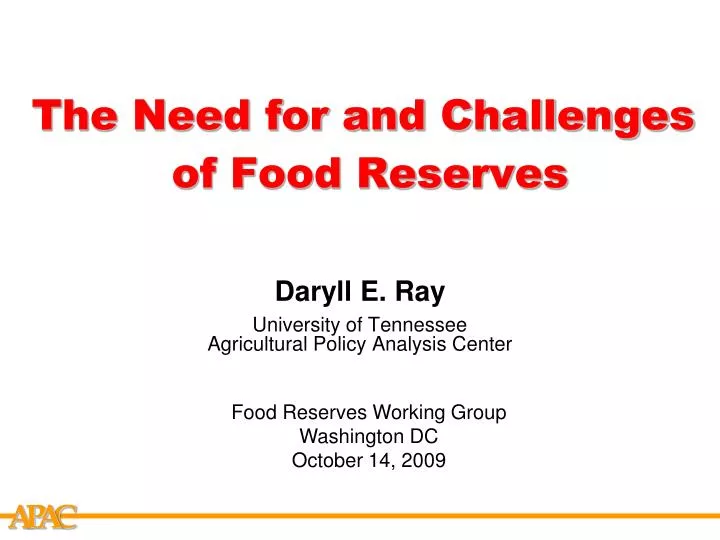 the need for and challenges of food reserves