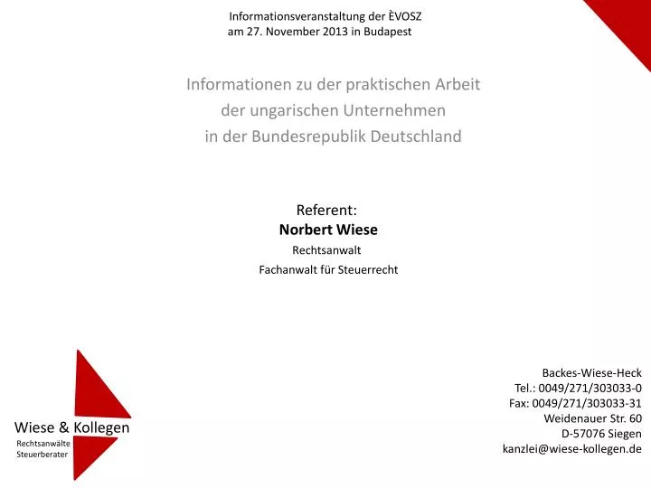 informationsveranstaltung der vosz am 27 november 2013 in budapest