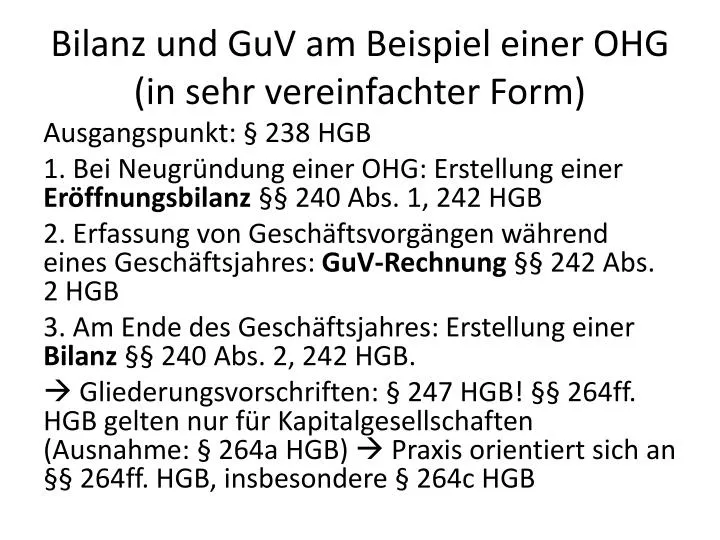 bilanz und guv am beispiel einer ohg in sehr vereinfachter form