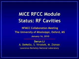 MICE RFCC Module Status: RF Cavities