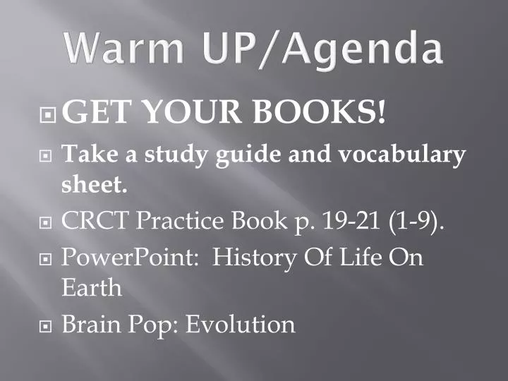 warm up agenda