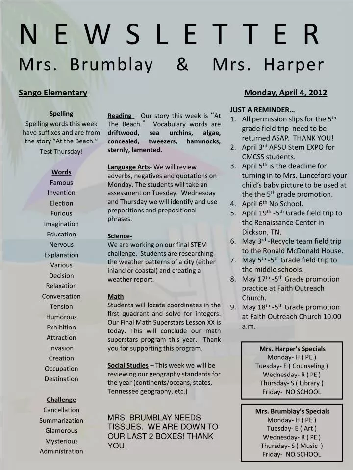 newsletter mrs brumblay mrs harper