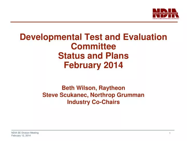 developmental test and evaluation committee status and plans february 2014