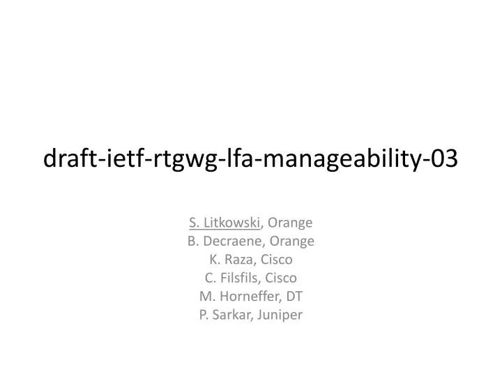 draft ietf rtgwg lfa manageability 03