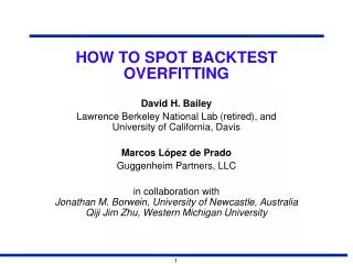 HOW TO SPOT BACKTEST OVERFITTING