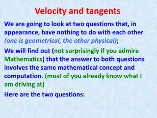 velocity and tangents