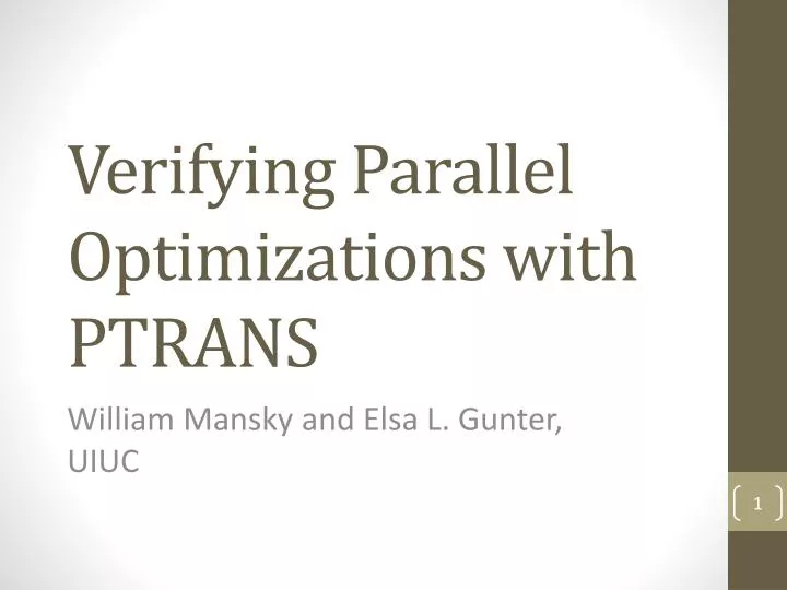 verifying parallel optimizations with ptrans