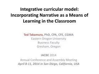 Integrative curricular model: Incorporating Narrative as a Means of Learning in the Classroom