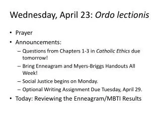Wednesday , April 23: Ordo lectionis