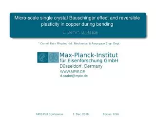 Micro-scale single crystal Bauschinger effect and reversible plasticity in copper during bending