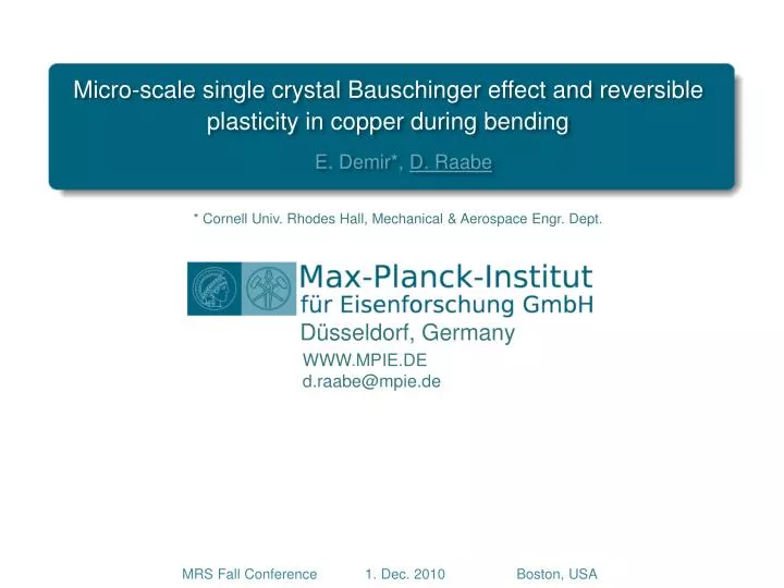 micro scale single crystal bauschinger effect and reversible plasticity in copper during bending