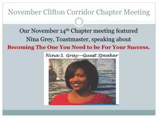 November Clifton Corridor Chapter Meeting