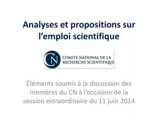 analyses et propositions sur l emploi scientifique