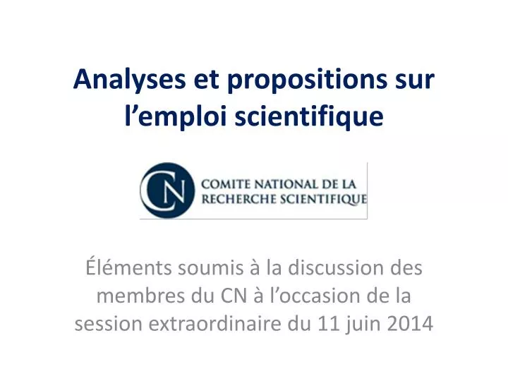 analyses et propositions sur l emploi scientifique