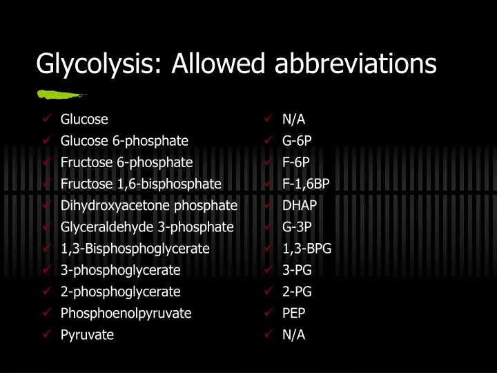 glycolysis allowed abbreviations