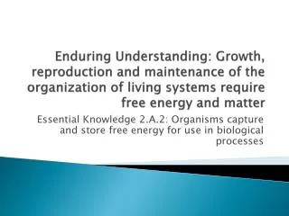Essential Knowledge 2.A.2: Organisms capture and store free energy for use in biological processes