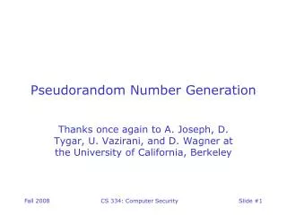 Pseudorandom Number Generation
