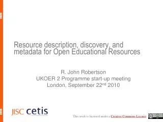 Resource description, discovery, and metadata for Open Educational Resources