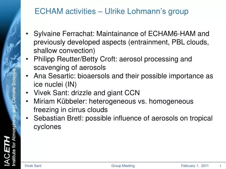 echam activities ulrike lohmann s group