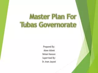 Master Plan For Tubas Governorate