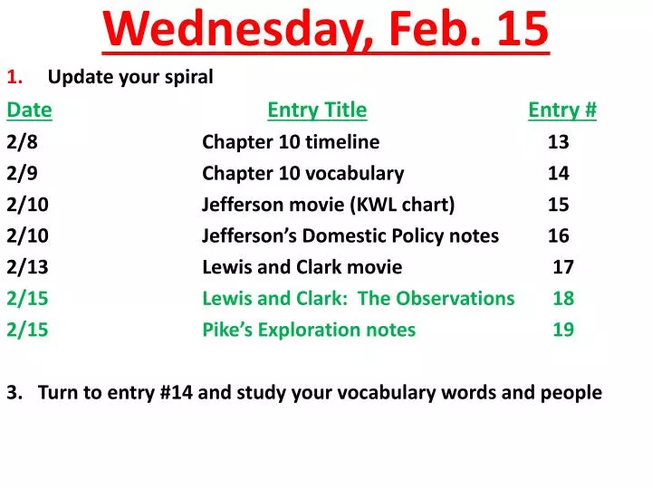 wednesday feb 15