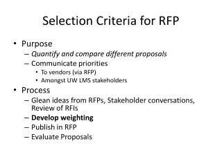 Selection Criteria for RFP