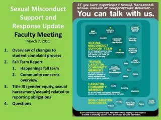 Sexual Misconduct Support and Response Update Faculty Meeting March 7, 2011