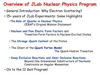 Overview of JLab Nuclear Physics Program