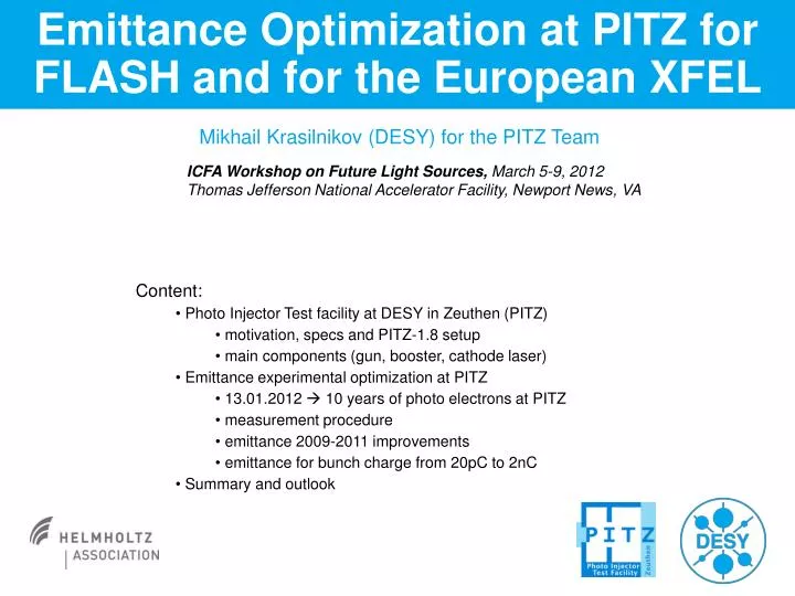 emittance optimization at pitz for flash and for the european xfel