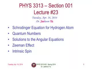 PHYS 3313 – Section 001 Lecture #23