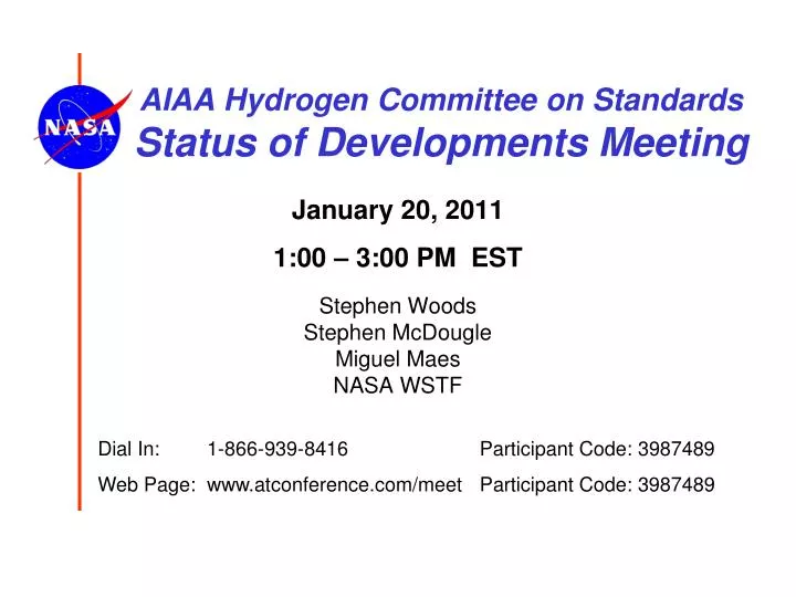 aiaa hydrogen committee on standards status of developments meeting