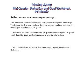Moving Along Mid-Quarter Reflection and Goal Worksheet 8th grade