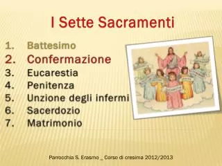 Battesimo Confermazione Eucarestia Penitenza Unzione degli infermi Sacerdozio Matrimonio