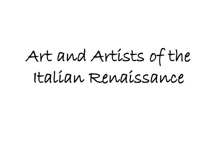 art and artists of the italian renaissance
