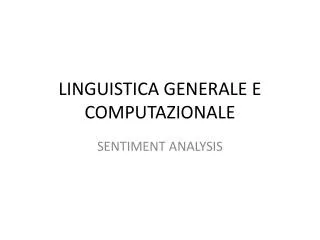 LINGUISTICA GENERALE E COMPUTAZIONALE