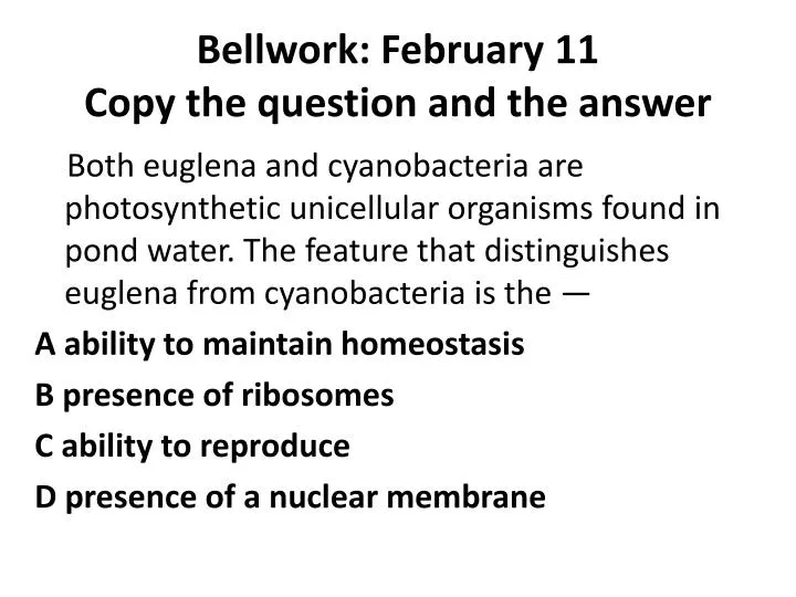 bellwork february 11 copy the question and the answer