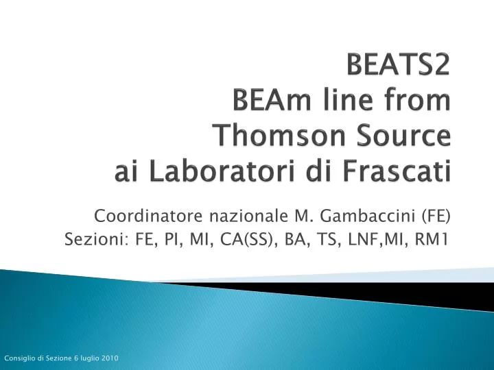 beats2 beam line from thomson source ai laboratori di f rascati