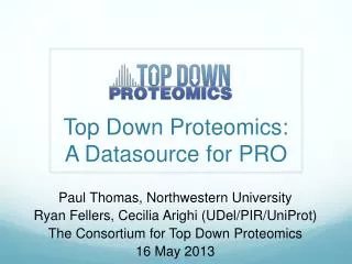 Top Down Proteomics: A Datasource for PRO