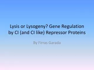 Lysis or Lysogeny ? Gene Regulation by CI (and CI like) Repressor Proteins