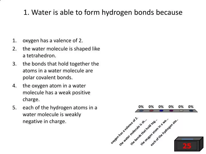 1 water is able to form hydrogen bonds because