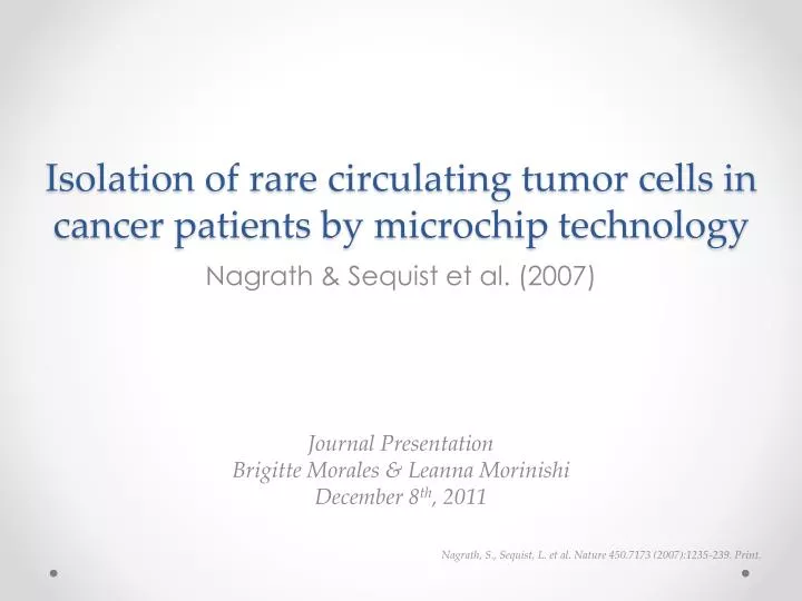 isolation of rare circulating tumor cells in cancer patients by microchip technology