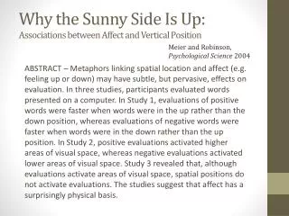 Why the Sunny Side Is Up: Associations between Affect and Vertical Position