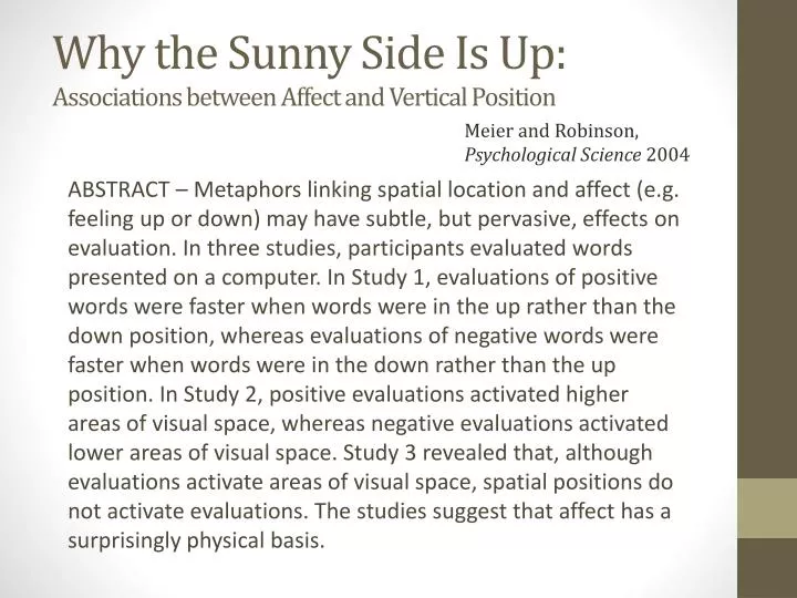 why the sunny side is up associations between affect and vertical position