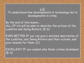 L.O. To understand how developments in technology led to developments in crime.