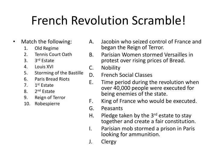 french revolution scramble