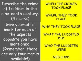 Describe the crime of Luddism in the nineteenth century. (4 marks)
