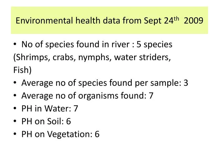 environmental health data from sept 24 th 2009