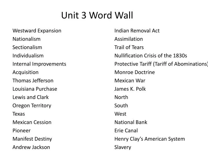 unit 3 word wall