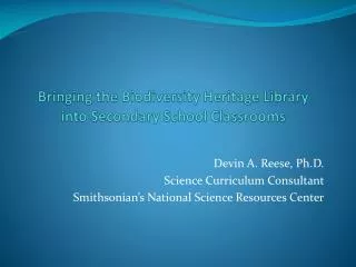 Bringing the Biodiversity Heritage Library into Secondary School Classrooms