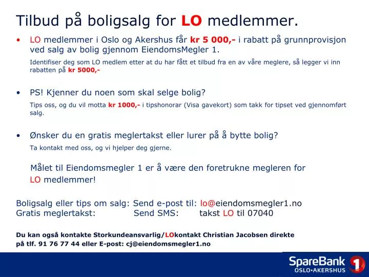 tilbud p boligsalg for lo medlemmer